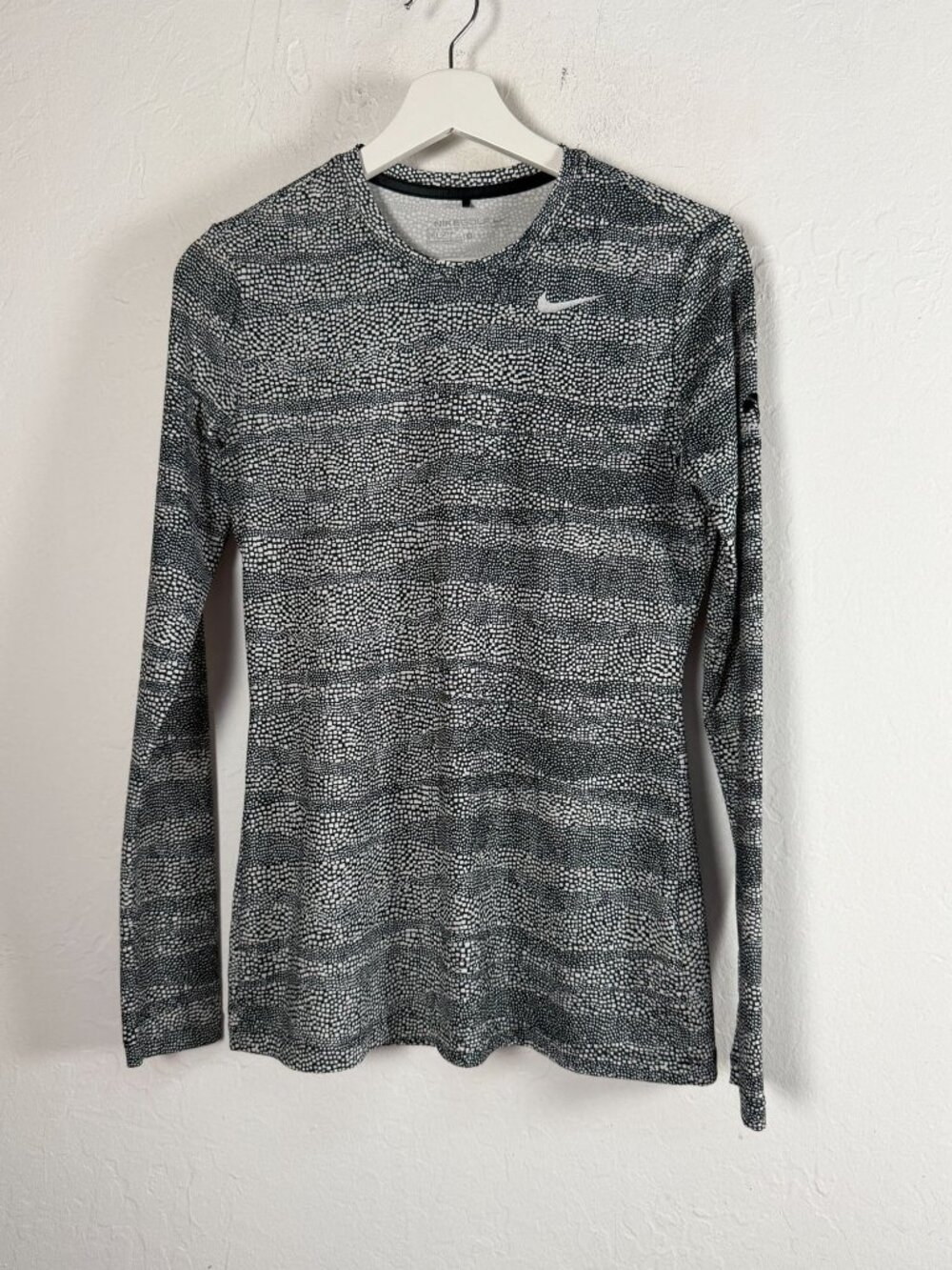 Nike Golf Womens Dri-Fit Black White Print Long Sleeve Top Small Stretch Sports